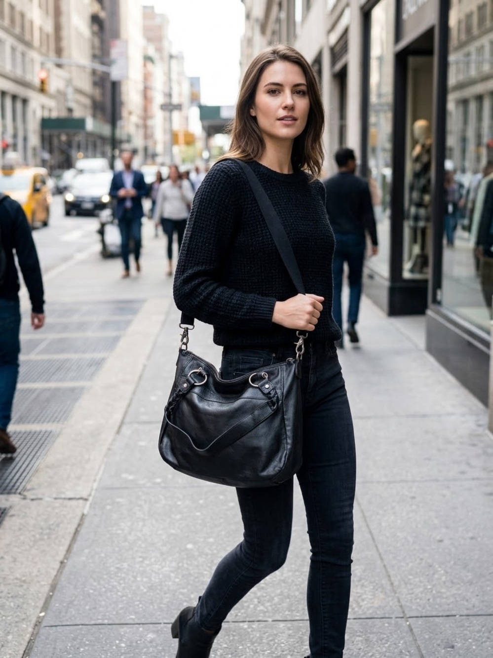 The Sak Black Leather Shoulder Bag - Classic Women's Crossbody